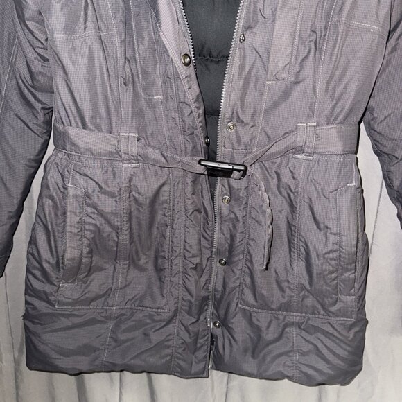 The North Face Parka Womens Small Goose Down Gray FAUX Fur Trim Belted Puffer - Picture 4 of 16